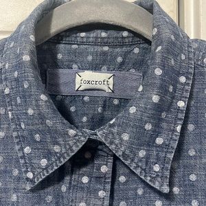 FOXCROFT DENIM WOMENS JEAN LONG SLEEVE WHITE POLKADOT SHIRT